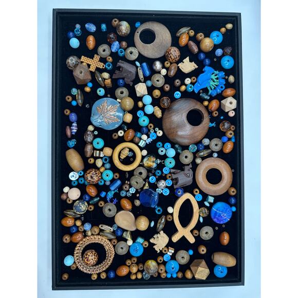 Vintage To Modern Bead Soup Mix Blues Browns Wood Ceramic Glass Acrylic - Picture 1 of 4